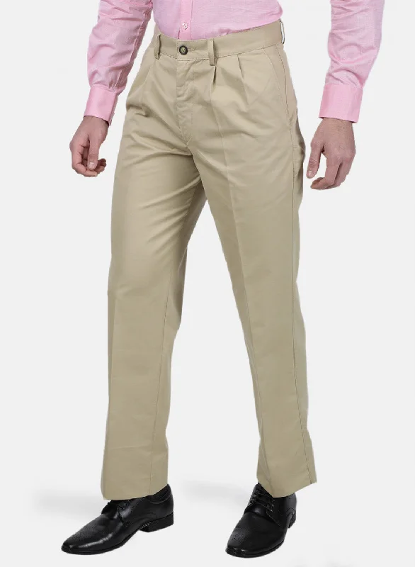 Mens Beige Regular Trouser