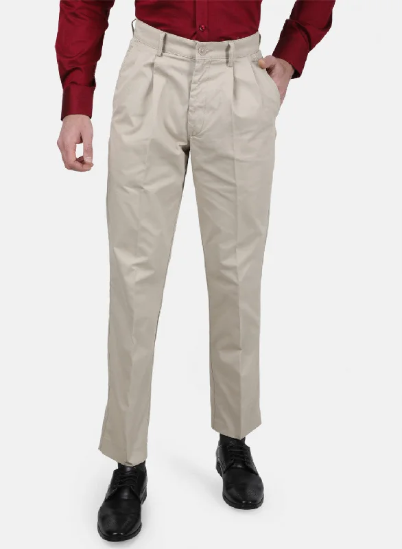 Mens Beige Regular Trouser