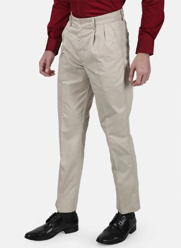 Mens Beige Regular Trouser