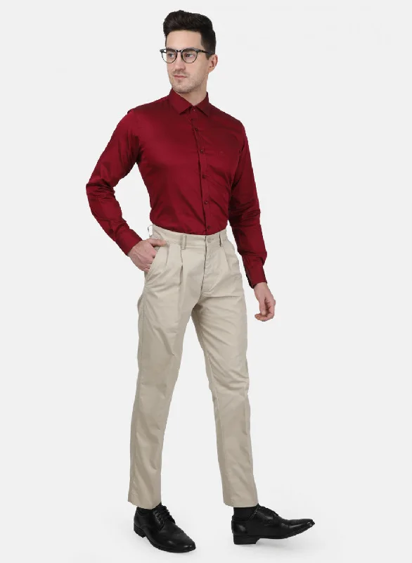 Mens Beige Regular Trouser