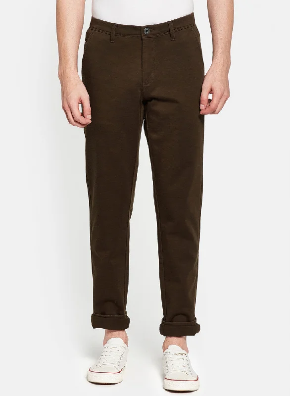 Mens Brown Self Trouser