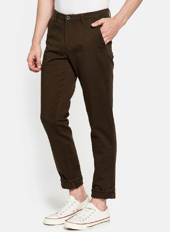 Mens Brown Self Trouser