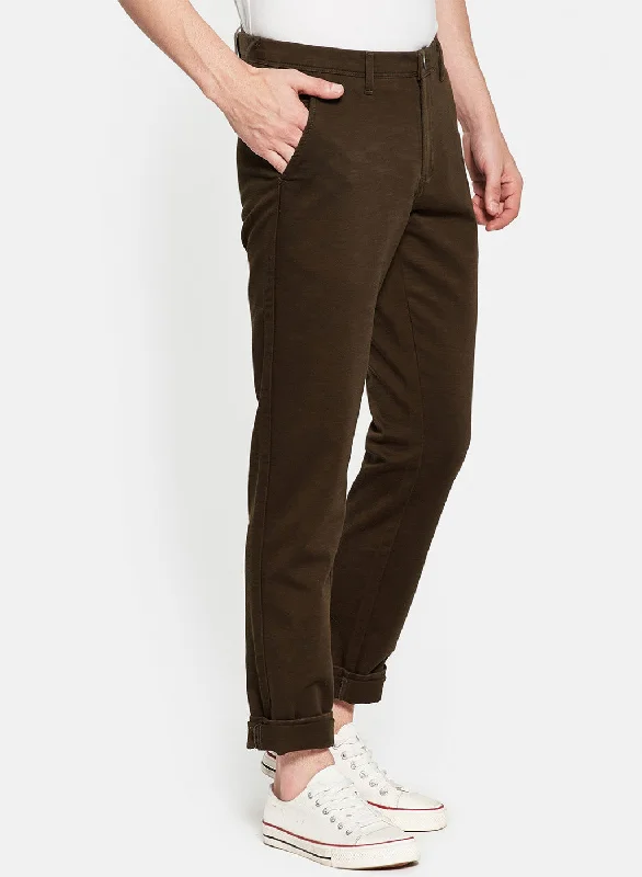 Mens Brown Self Trouser