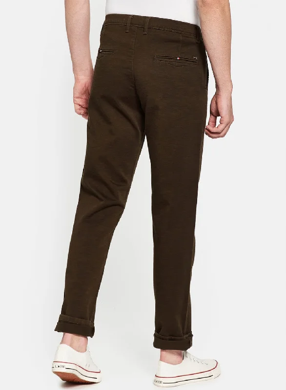 Mens Brown Self Trouser