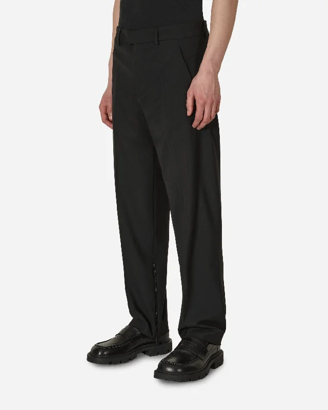 Embroidered Wool Slim Zip Trousers Black