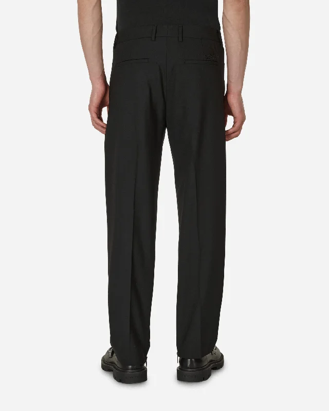 Embroidered Wool Slim Zip Trousers Black