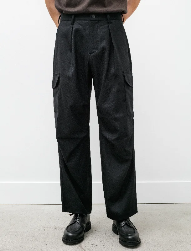 Cargo Tuck Pants B Black Wool