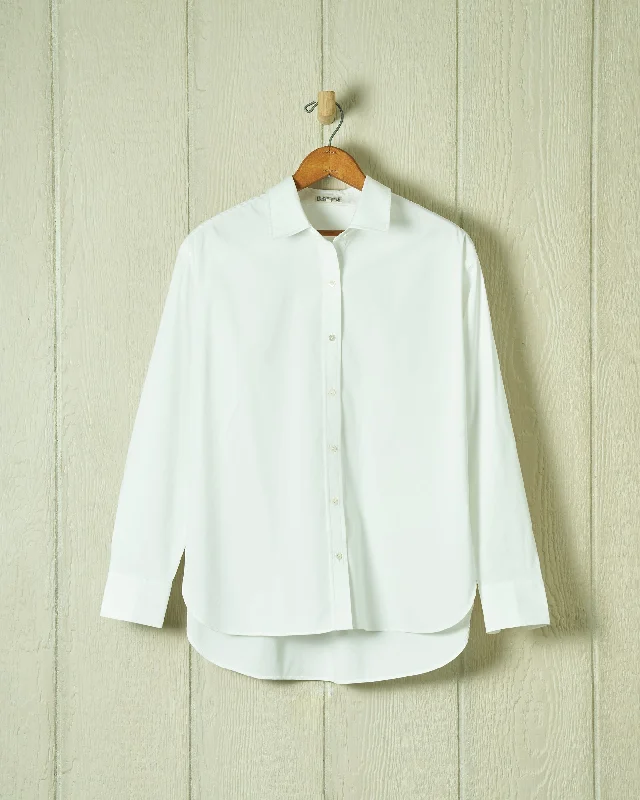 Women's Point Collar Blouse in White Cotton Tencel