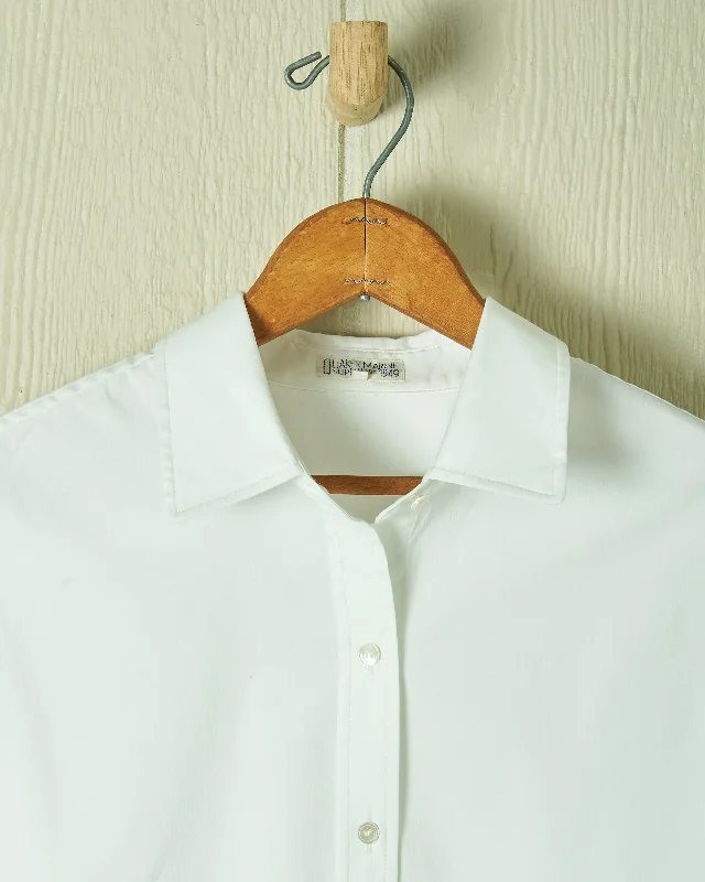 Women's Point Collar Blouse in White Cotton Tencel