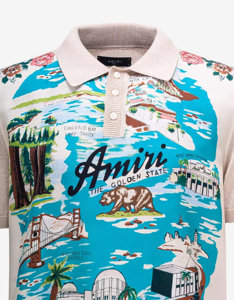 Amiri Beige Aloha Silk Polo T-Shirt