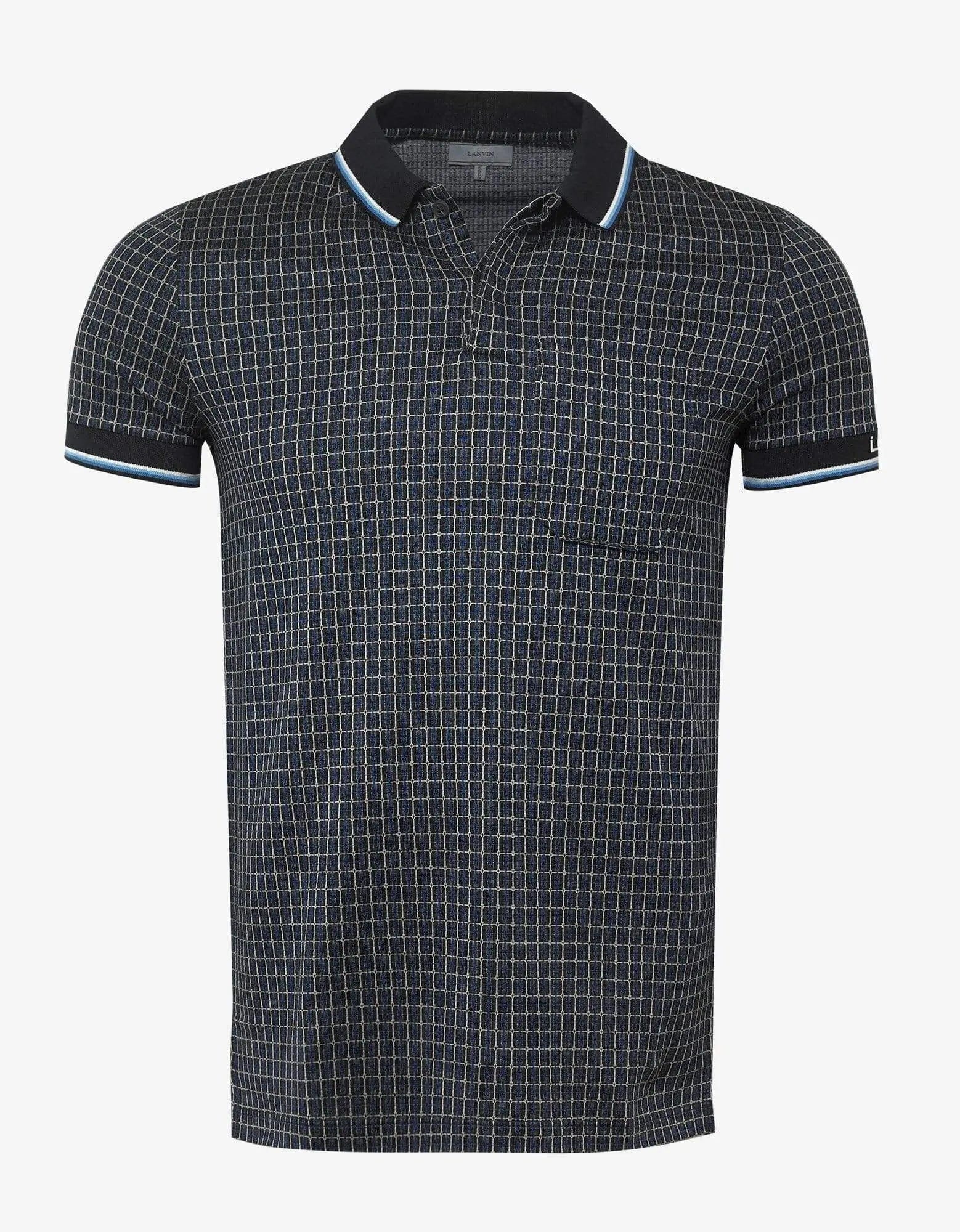 Lanvin Black & Blue Checked Jacquard Polo T-Shirt