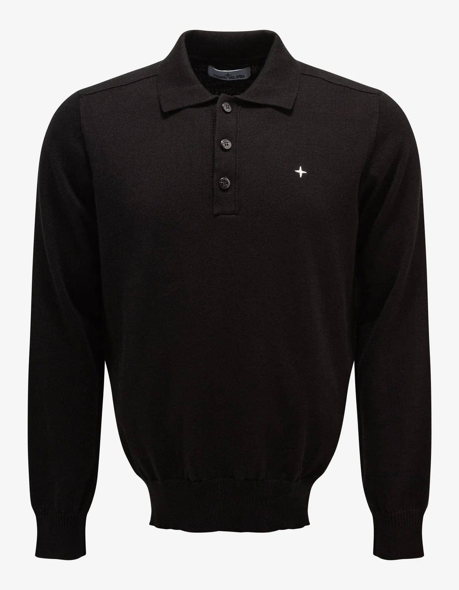 Stone Island Black Logo Knitted Long Sleeve Polo