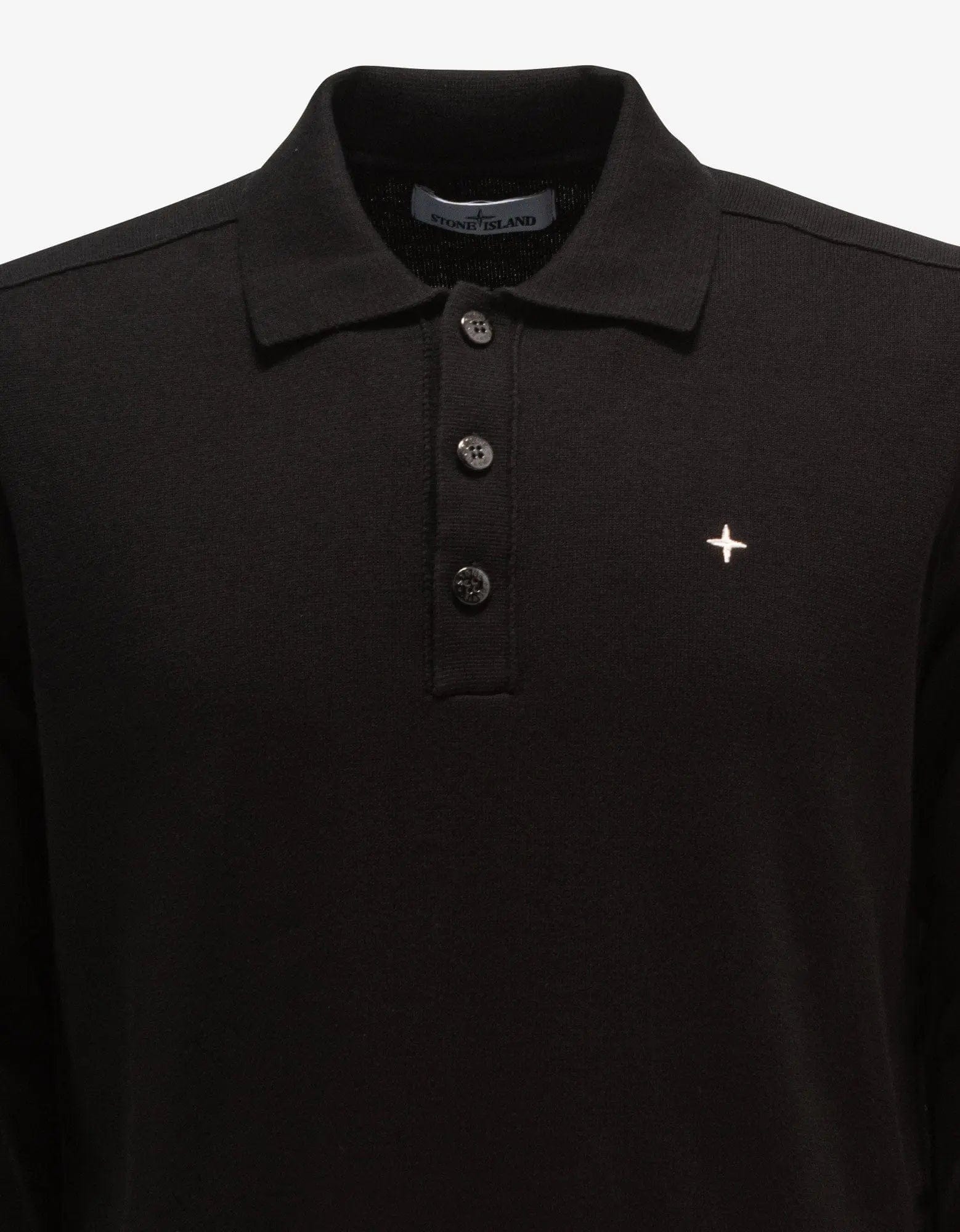 Stone Island Black Logo Knitted Long Sleeve Polo