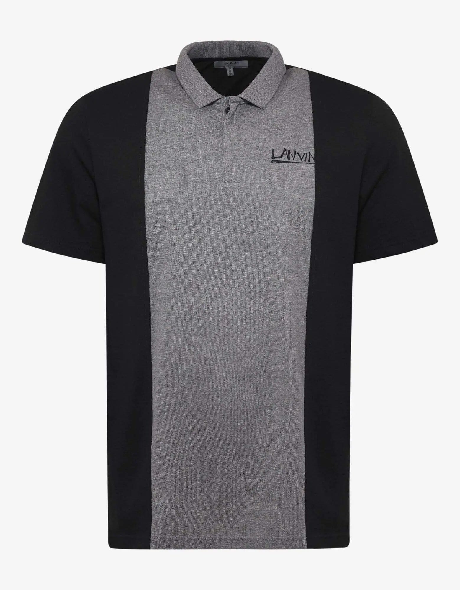 Lanvin Grey & Black Logo Embroidery Polo T-Shirt