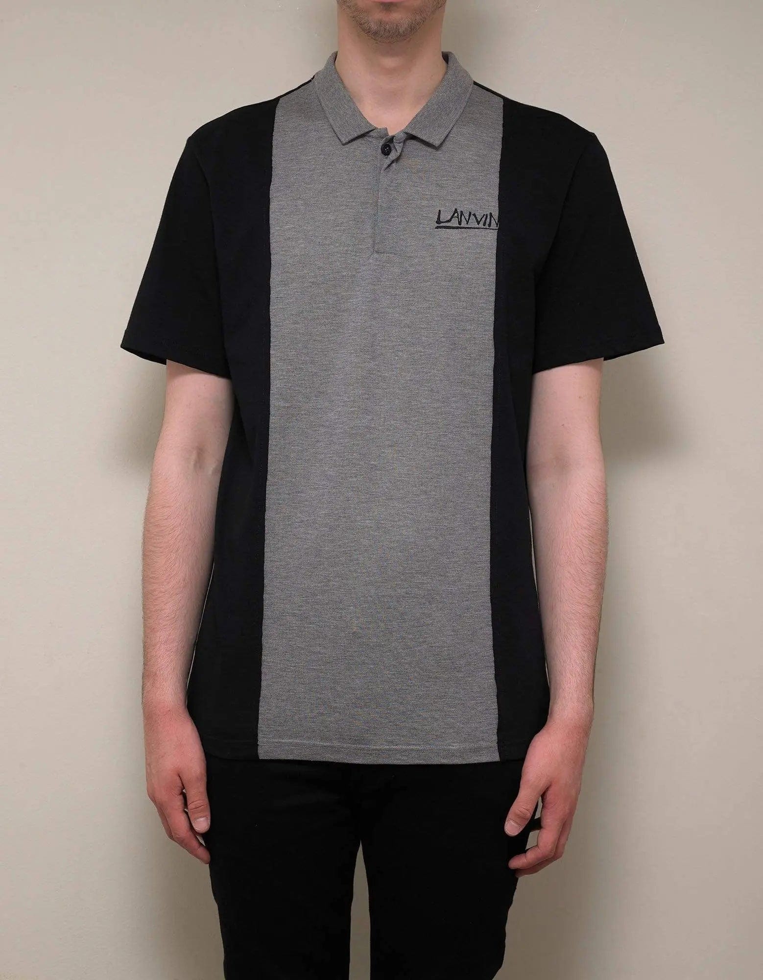 Lanvin Grey & Black Logo Embroidery Polo T-Shirt