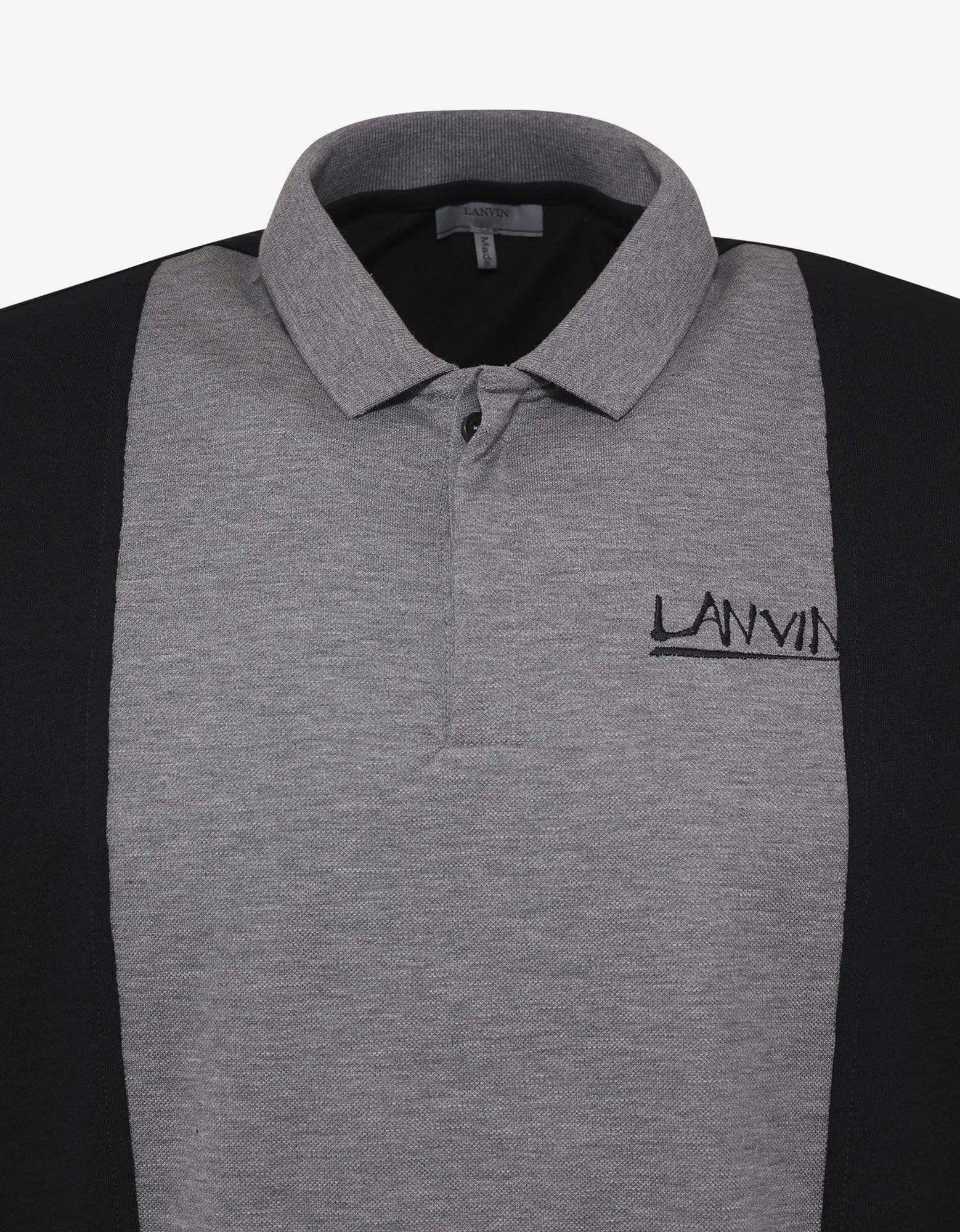 Lanvin Grey & Black Logo Embroidery Polo T-Shirt