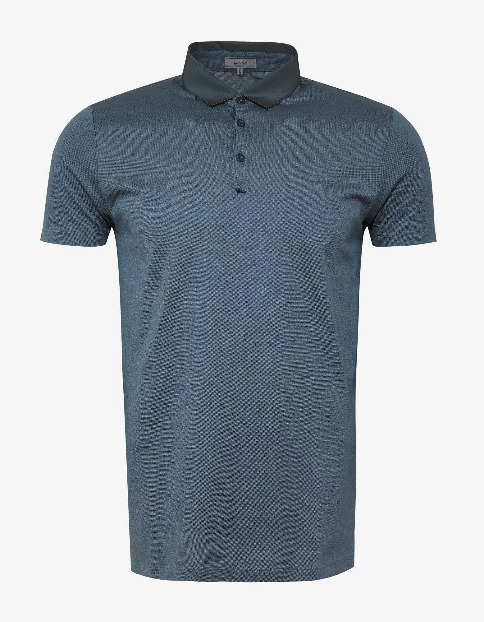 Lanvin Metallic Blue Polo T-Shirt with Grosgrain Collar