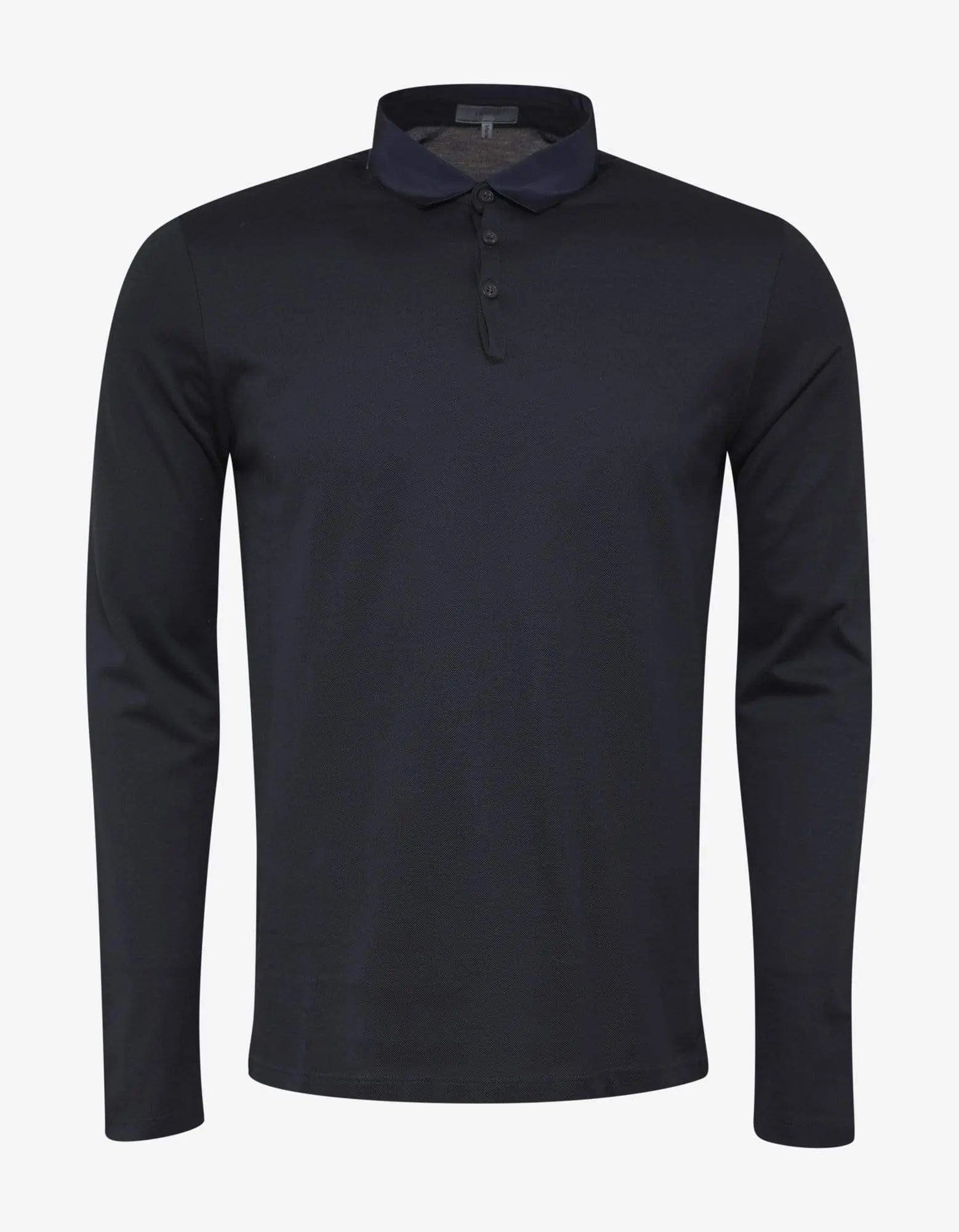 Lanvin Navy Blue Grosgrain Collar Long Sleeve Polo T-Shirt