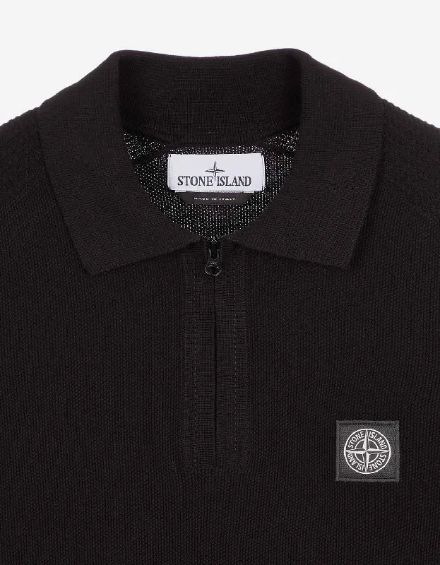 Stone Island Black Compass Logo Knitted Polo T-Shirt