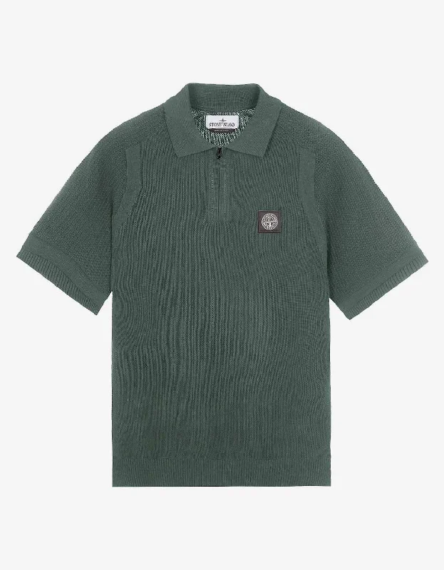 Stone Island Green Compass Logo Knitted Polo T-Shirt