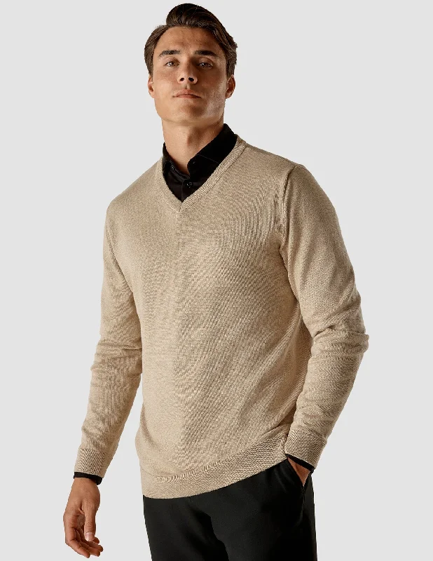 Fine Knit V-neck Khaki Molinaire