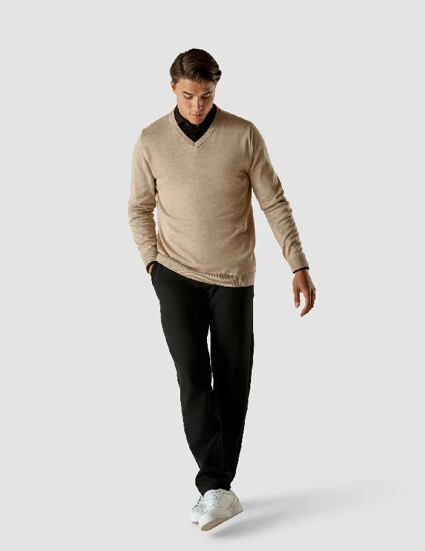 Fine Knit V-neck Khaki Molinaire