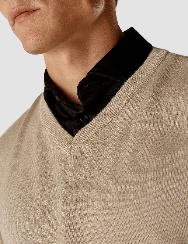 Fine Knit V-neck Khaki Molinaire