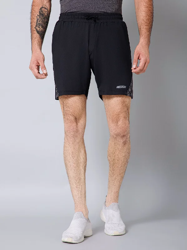 Cantabil Men Printed Above Knee Regular Fit Active Wear Black Shorts