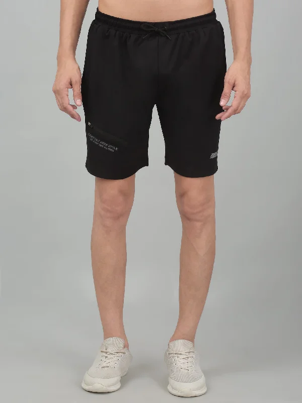 Cantabil Men's Black Solid Stretchable Activewear Shorts