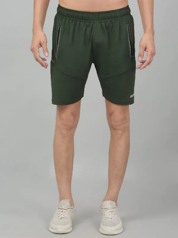 Cantabil Men's Olive Green Solid Stretchable Activewear Shorts