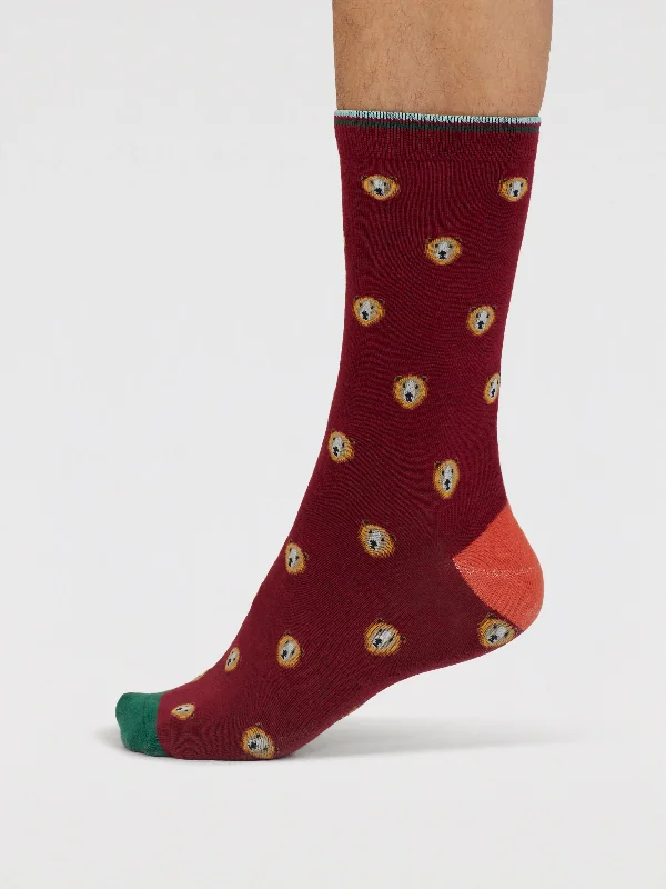 Axel Bear Organic Cotton Socks - Elderberry Red