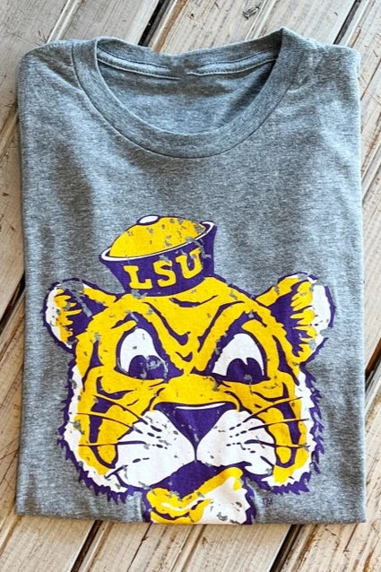 LSU Tigers T-Shirt Crew Neck Cartoon Tiger