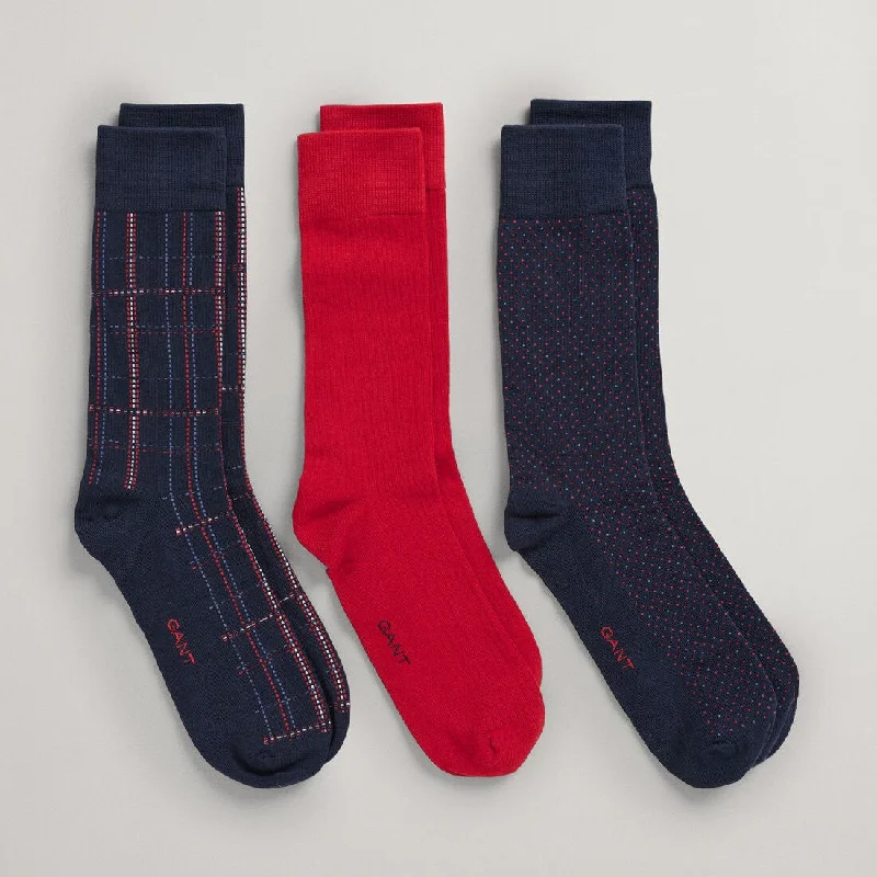 3-Pack Check Socks with Gift Box - Evening Blue & Red