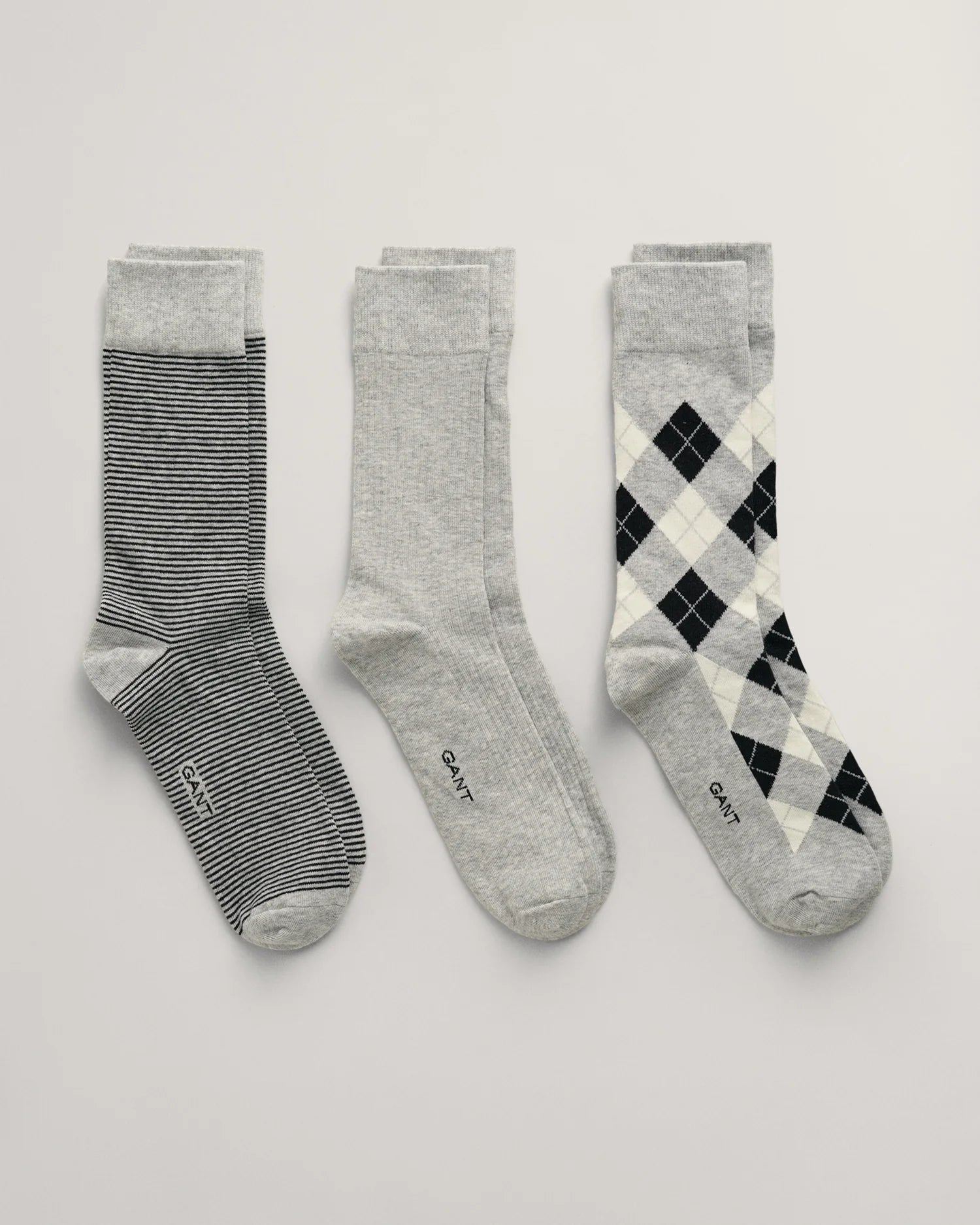 Argyle Socks 3-Pack - Light  Grey Melange & Black