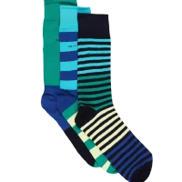 3 Pack Stripe Socks - Green/Blue and Red/Blue/Yellow