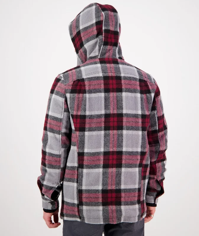 Hudson Wool Hoodie - Heritage Check - Grey & Red