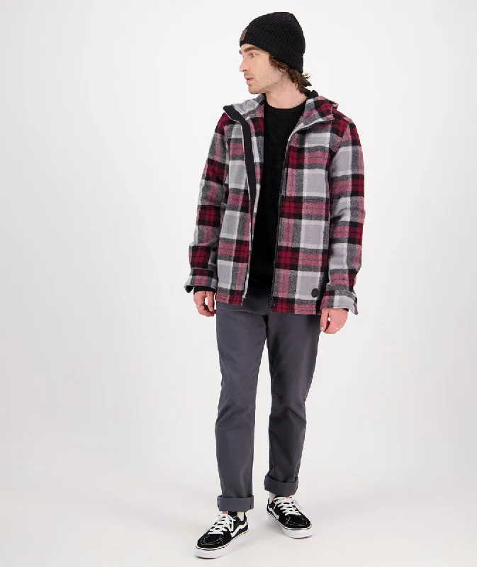 Hudson Wool Hoodie - Heritage Check - Grey & Red