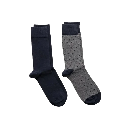 2 Pack Gant Dot and Solid Colour Socks - Charcoal | Blue