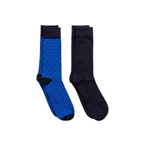 2 Pack Gant Dot and Solid Colour Socks - Charcoal | Blue