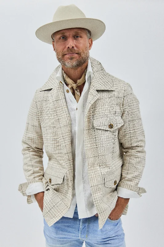 Marco Overshirt in Tan Plaid Linen